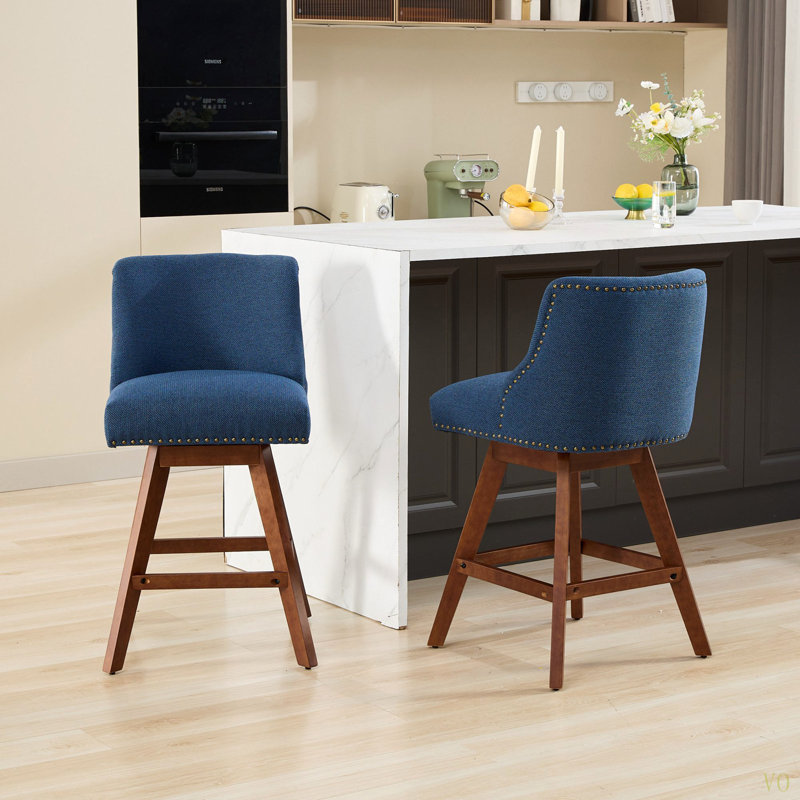 Ensemble de 2 tabourets pivotants à hauteur de comptoir, tabouret de bar rembourré de 26 po de hauteur, Bleu