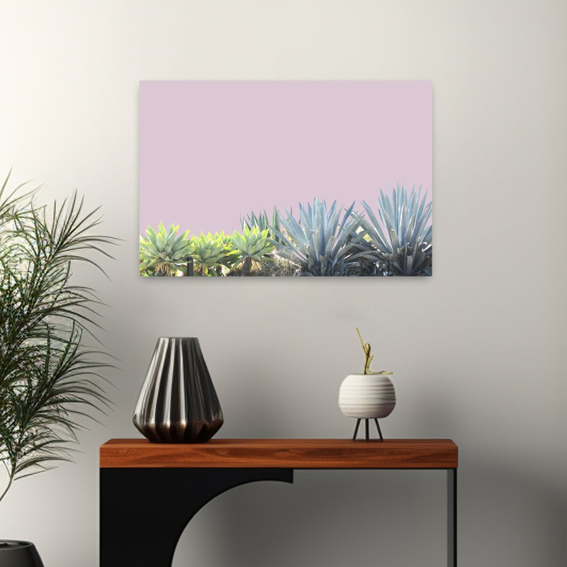Blush Garden Abstract Contemporary Succulent Landscape Nature Art, 16" H x 24" W