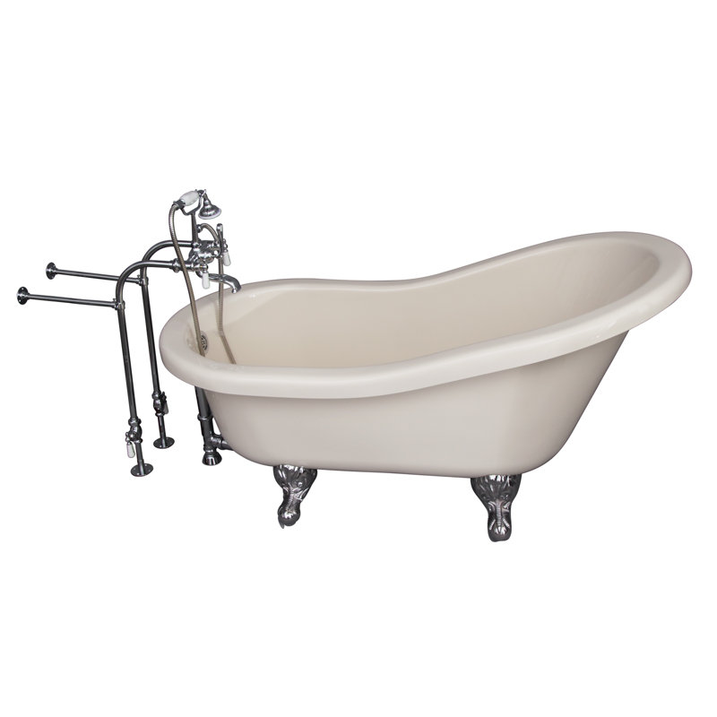 60'' x 30'' Soaking Acrylic Bathtub with Faucet, Polished Chrome, White