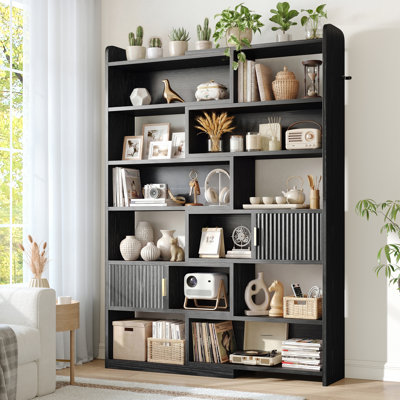  Bibliothèque moderne H 75,1 po - Rangement ouvert et fermé, en forme de L ou droit, pour le salon, la chambre à coucher, le bureau personnel, H 75,1 po x l 46,9 po x P 9,4 po