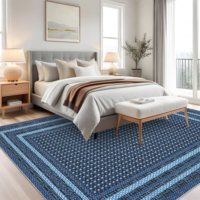 9x12 Modern Braided Area Rug Washable Rugs for Living Room Bedroom Dining Table Carpet Foldable Carpet for Office Dorm Home Decor Blue