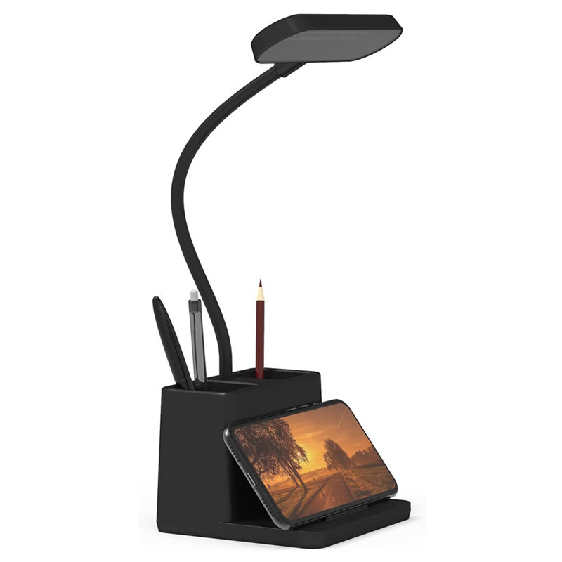 Lampe de bureau réglable avec rangement Covie, Noir, noir, noir, noir