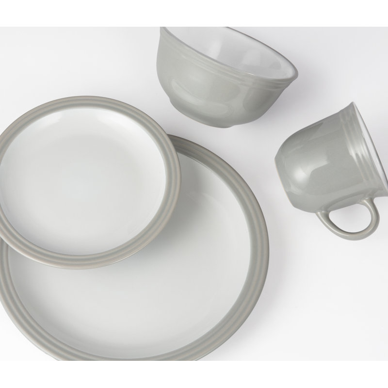 Helene 16 Piece Stoneware Dinnerware Set - Service for 4, White/Grey