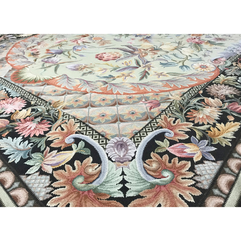 Hand-Knotted High-Quality Green and Brown Area Rug