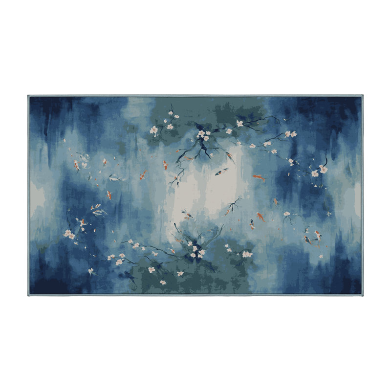 Machine Washable Blue Area Rug, Rectangle 5' x  8'