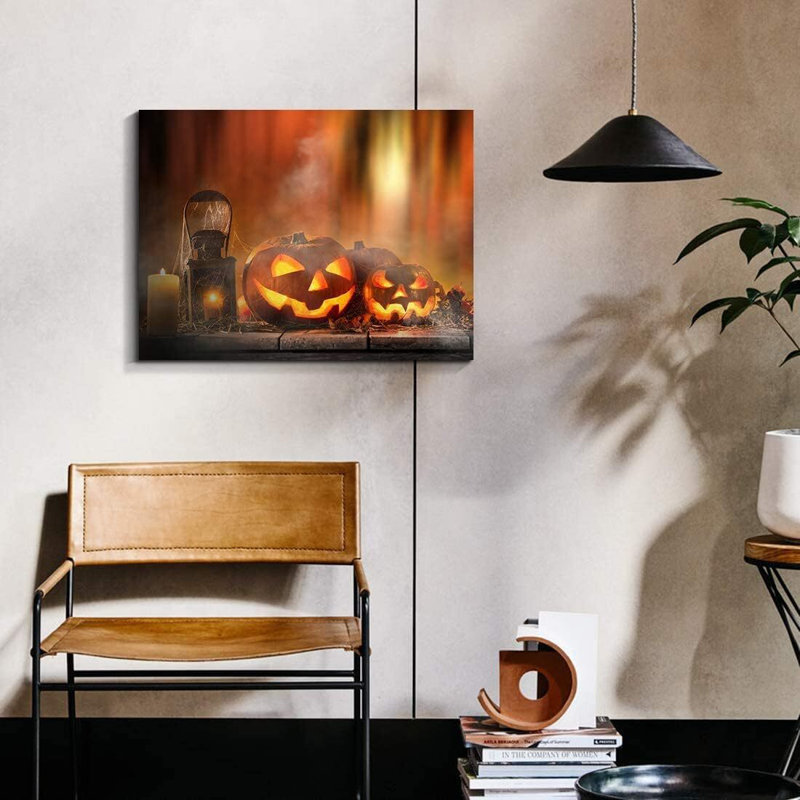 " Halloween Jack-O-Lanterns " Painting Print, H 18 po x l 24 po x P 1,5 po