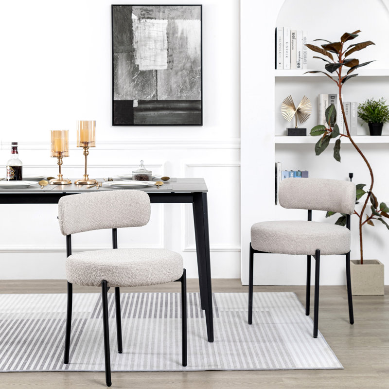 Sherpa Upholstered Metal Dining Chairs, Gray, 4