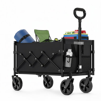 Folding Wagon, Portable Wagon Collapsible With Wheels, Utility Pull Wagon, Camp Garden Cart With Handle, Loads Up To 330 Lb, Outdoor, Yard, Ink Black