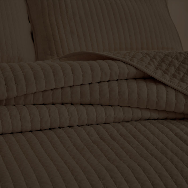 Full Brown Cotton Reversible Quilt Set with Channel Stitch