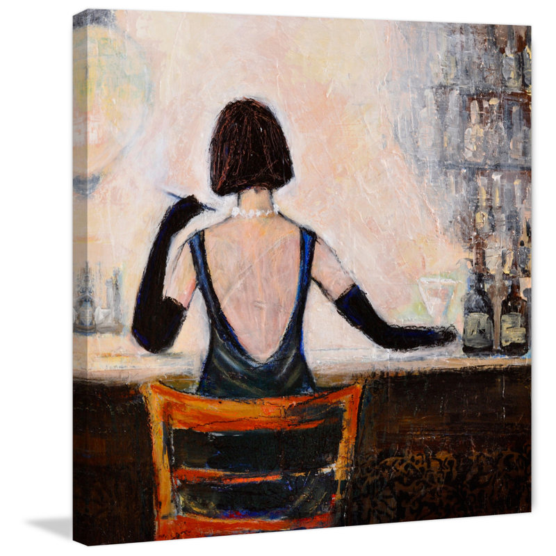 « bar scene féminin », reproduction d’art sur toile tendue, H 24 po x l 24 po x P 1,5 po