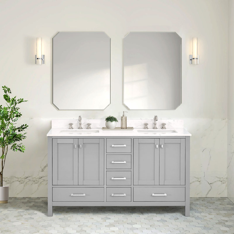 Cholena 60" Bathroom Vanity With Double Sinks, Gray, Brushed Nickel