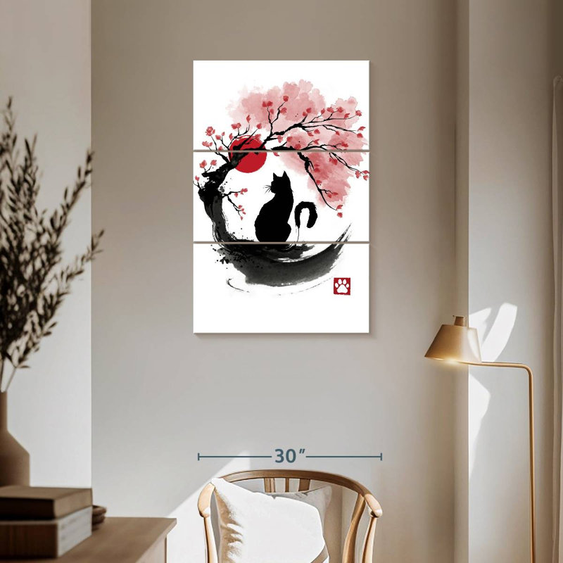 Brampt Sakura Cat Sumi-E, 57" H x 36" W