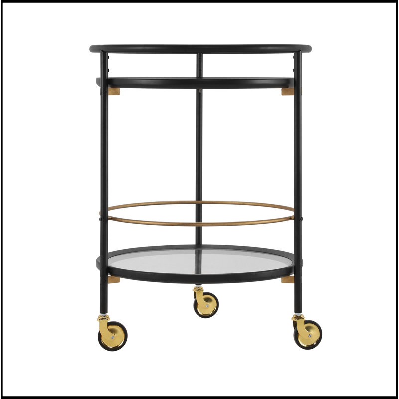 Rond rond avec tablettes en verre trempé, Black