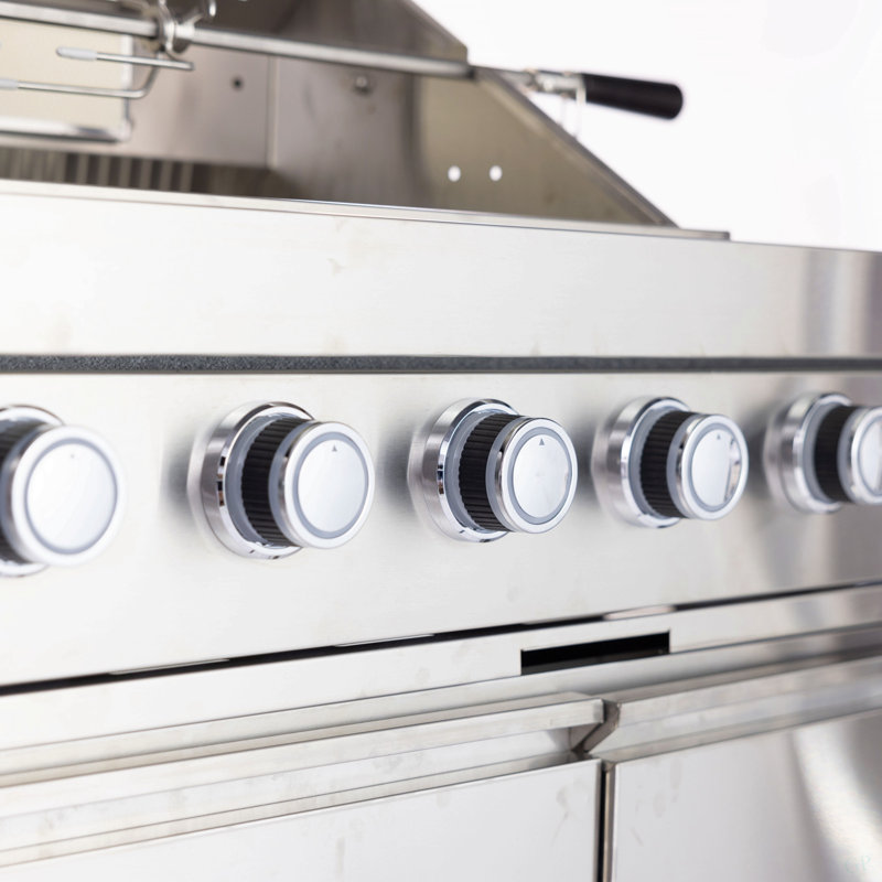 Îlots de cuisine d'extérieur en acier inoxydable à quatre brûleurs, Argent