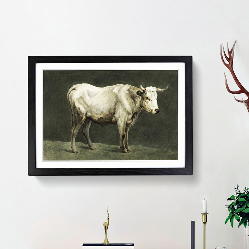 Beauty Of A Bull by Jean Bernard - Single Picture Frame Painting, 45cm H x 63cm W x 2cm D, Black Framed