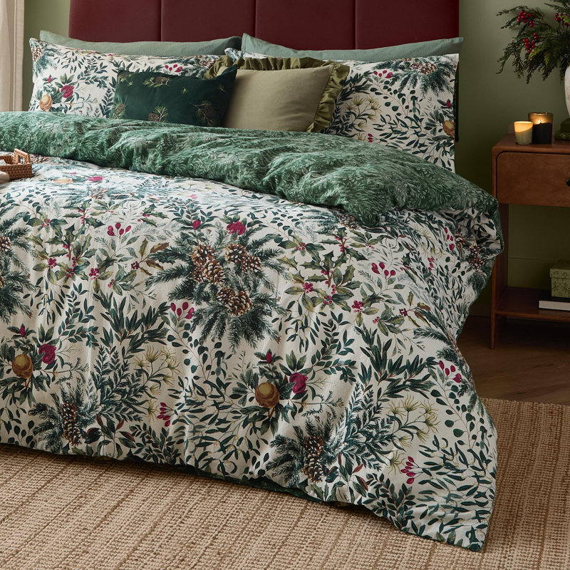 Winter Foliage Reversible Brushed Cotton Duvet Cover Set, King Size Bed(230x220cm) Duvet Cover+2Pillowcases