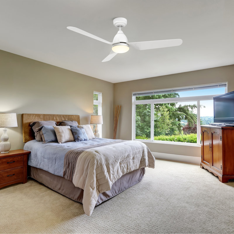Ventilateur de plafond 52 po avec lumières DEL Elazaro, Blanc