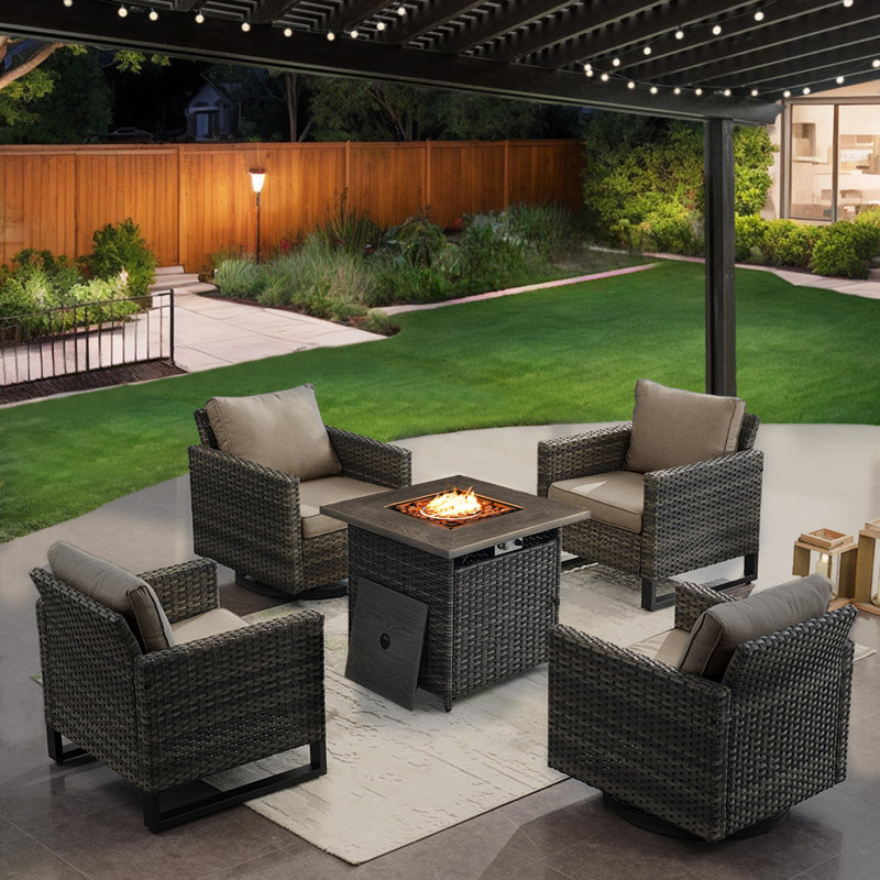 Nazime Wicker 4 - Person Patio Conversation Set with Cushions, Gray