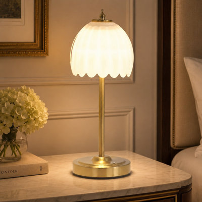 White Tulip Cordless Table Lamp with 5000mAh Rechargeable Battery, Touch Control, 3 Light Colors and Dimmable Output for Bedrooms, Nightstands, Living Rooms and Entryways