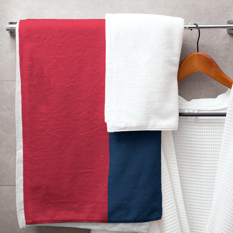 Cotton Blend Lightweight Bath Towel, Red/Navy Blue/Red