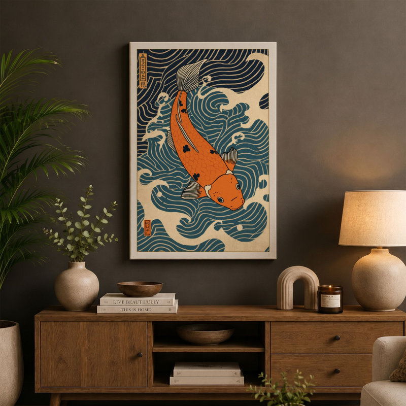 Koi in Motion Japandi - Wrapped Canvas, 18x12 - 45.7 x 30.5 cm, Cream Border