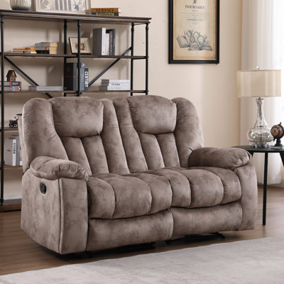 Quiteris 63.8"W Oversized Modern Manual Microfiber 2-People Reclining Loveseat with Cupholders