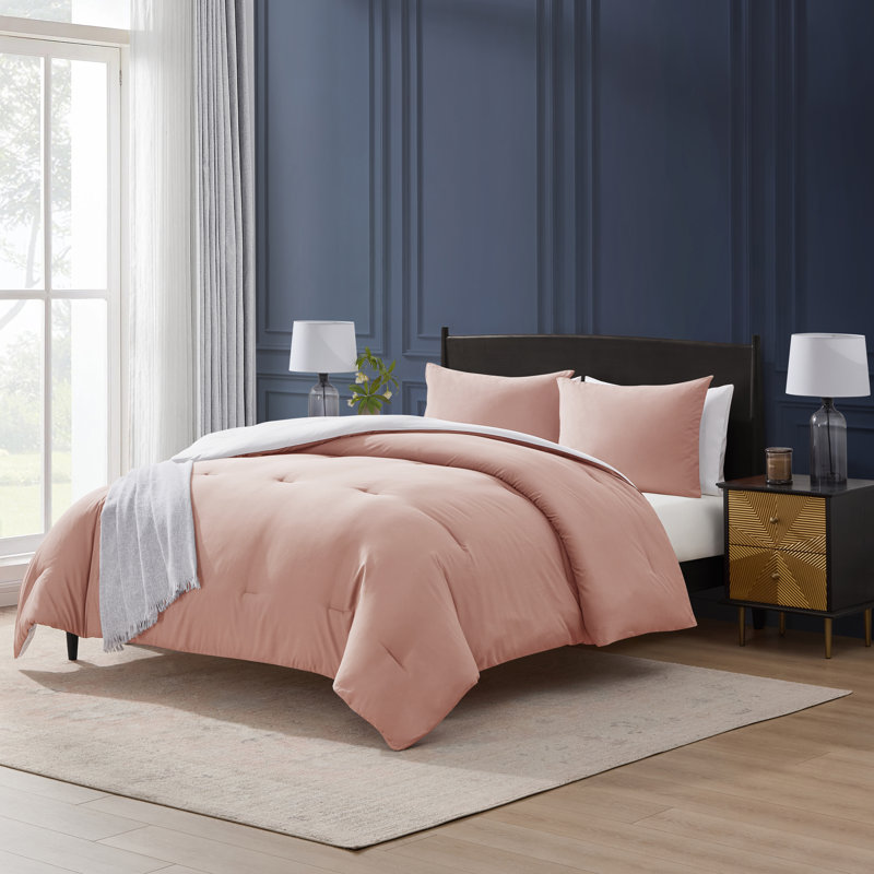 Ensemble d'édredon réversible 3 pièces ultra doux et moderne, Lin / Blanc, Édredon pour grand lit + 2 taies décoratives
