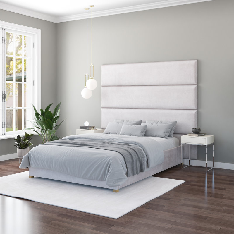 Natalia 45cm x 210cm Upholstered Wall Paneling, Light Silver
