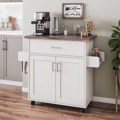 Îlot de cuisine mobile de luxe avec plateau résistant à l'eau, armoires de rangement avec tablettes réglables et support à serviettes et à épices Techni Home