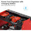 Support de rangement mural pour outils électriques avec station de charge, support de rangement pour perceuse de garage avec multiprise à 8 prises, rouge.-185865017
