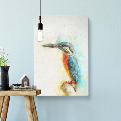 Perched Kingfisher In Abstract - Wrapped Canvas