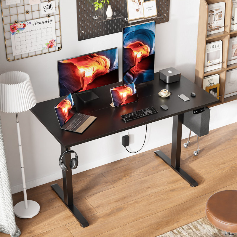 Bureaux debout et réglables en hauteur, Noir / Noir, H 47,2 po x l 47,2 po x P 23,6 po