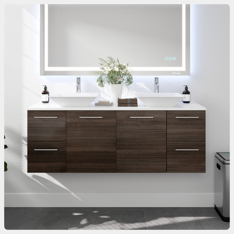 Meuble-lavabo double 60 po avec dessus de meuble-lavabo Prancer, Chêne gris