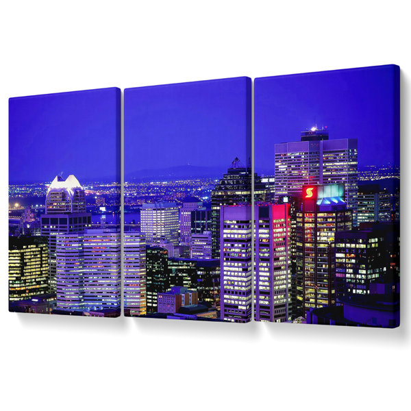 Ebern Designs Blue City Nights - 3 Piece Wrapped Canvas Print | Wayfair ...