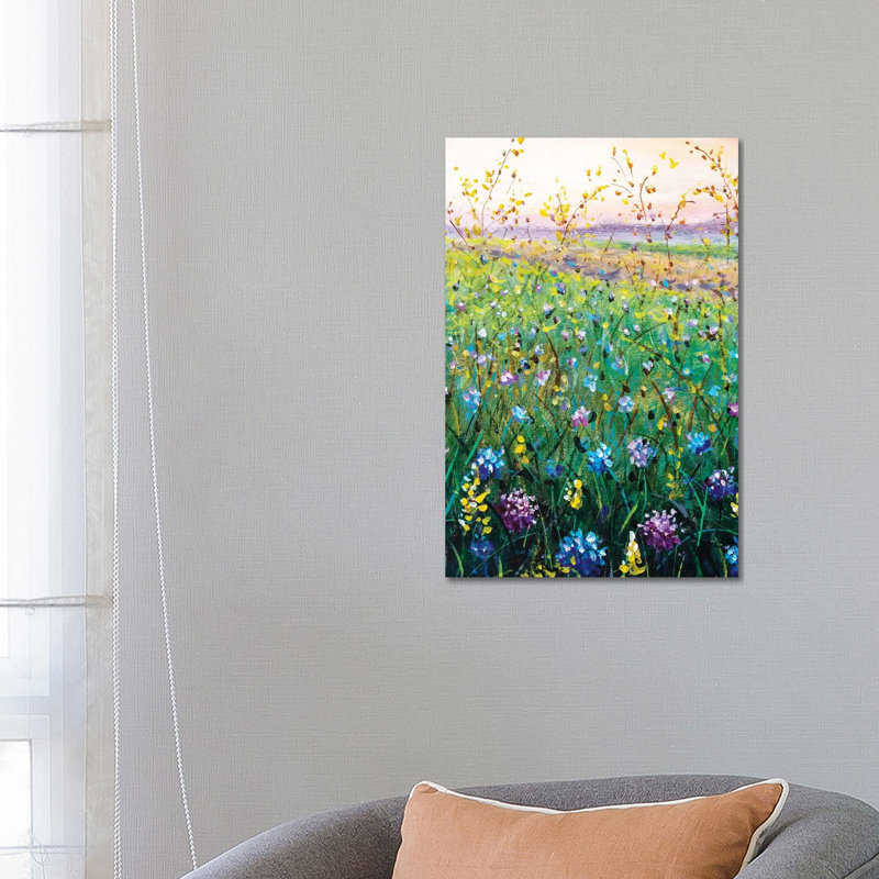 Beautiful Flower Wildflowers Landscape Art by Valery Rybakow - Painting on Canvas, 66.04 cm H x 45.72 cm W x 1.91 cm D