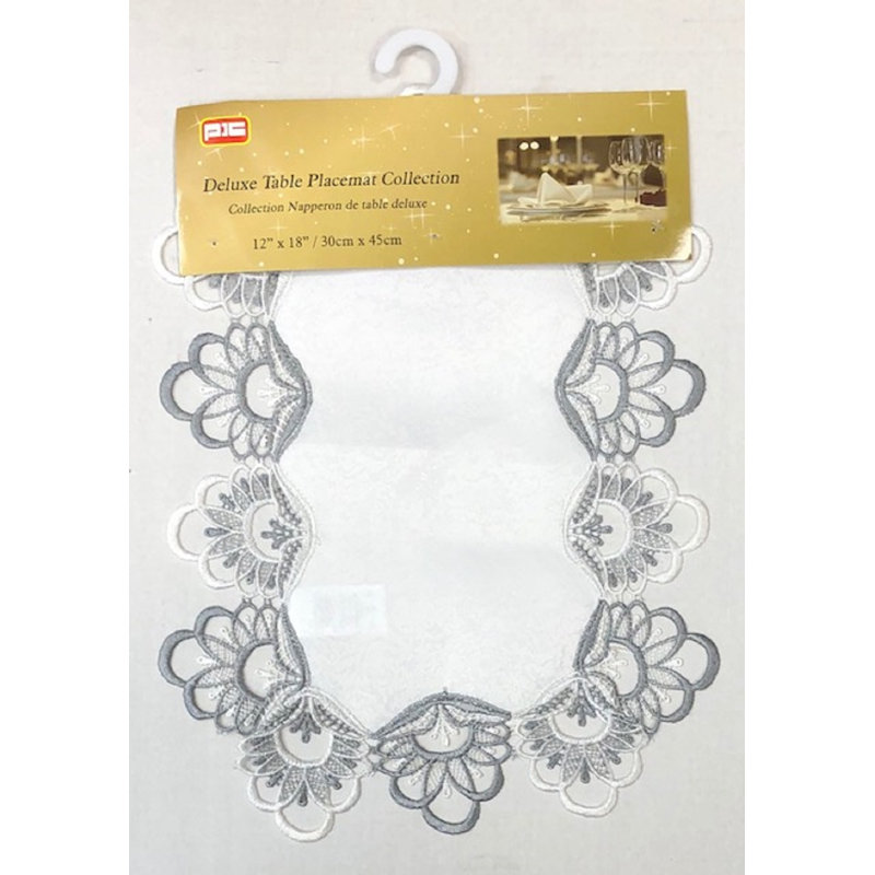 Napperon en dentelle 18 po, Blanc / argent