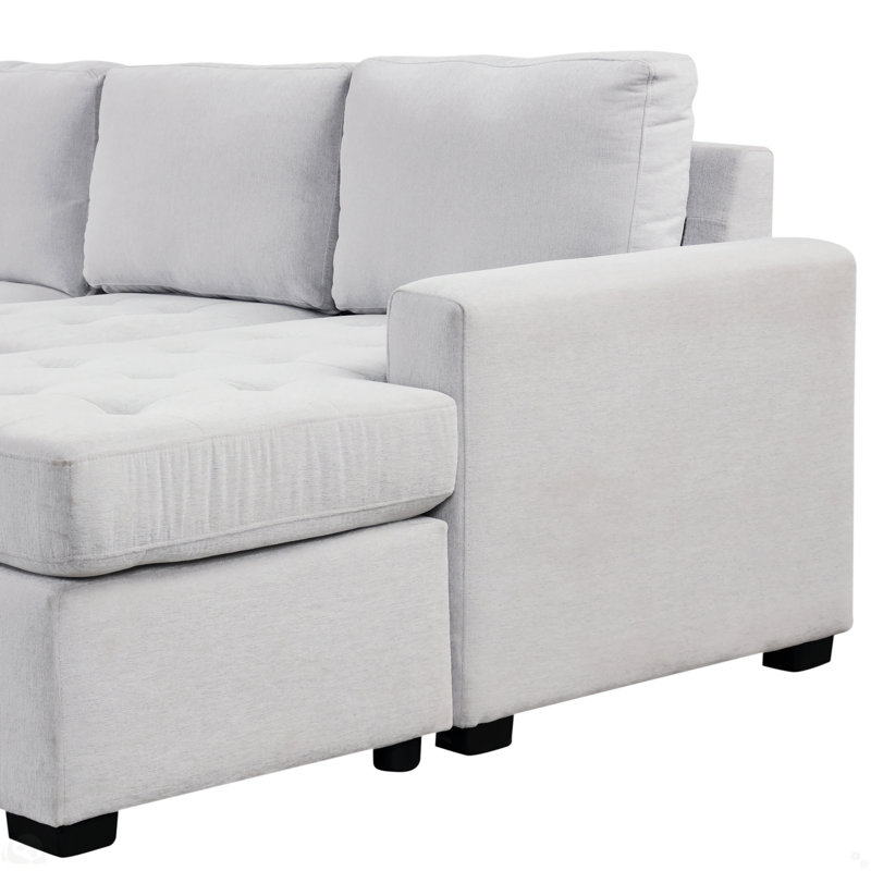 Sectional Sofa With Pull-Out Bed And Lounge Chair, USB And Type-C Interfaces, Kallistos Beige Polyester