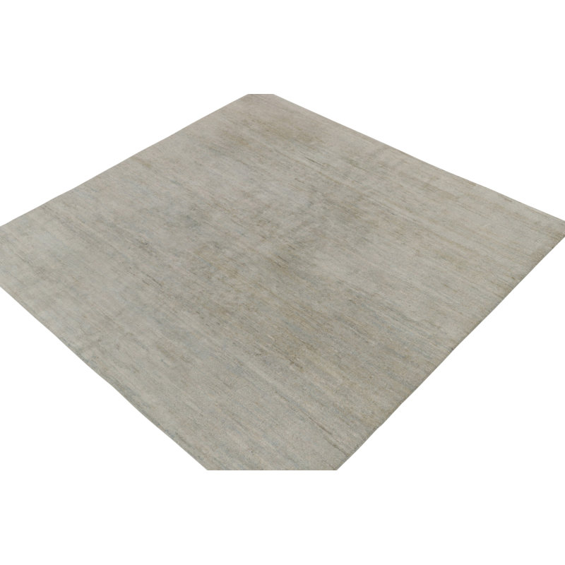 Textural Hand Knotted Silk Striped Area Rug, Rectangle 8' x 10'