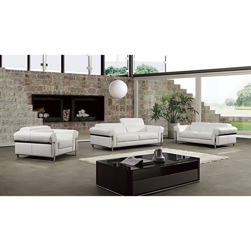 Fauteuil club en cuir véritable de 46 po de large Barrette, Cuir véritable blanc