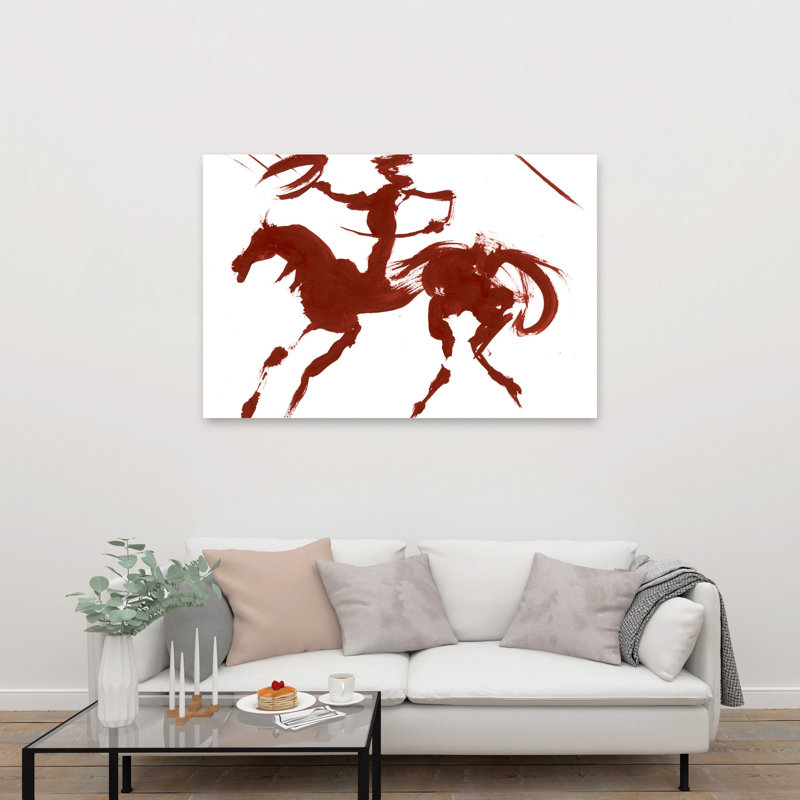 Galloping Western Rider Abstract Contemporary Horse Wall Art Print 1 Piece Wrapped Canvas Wall Art, 101.6cm H x 152.4cm W