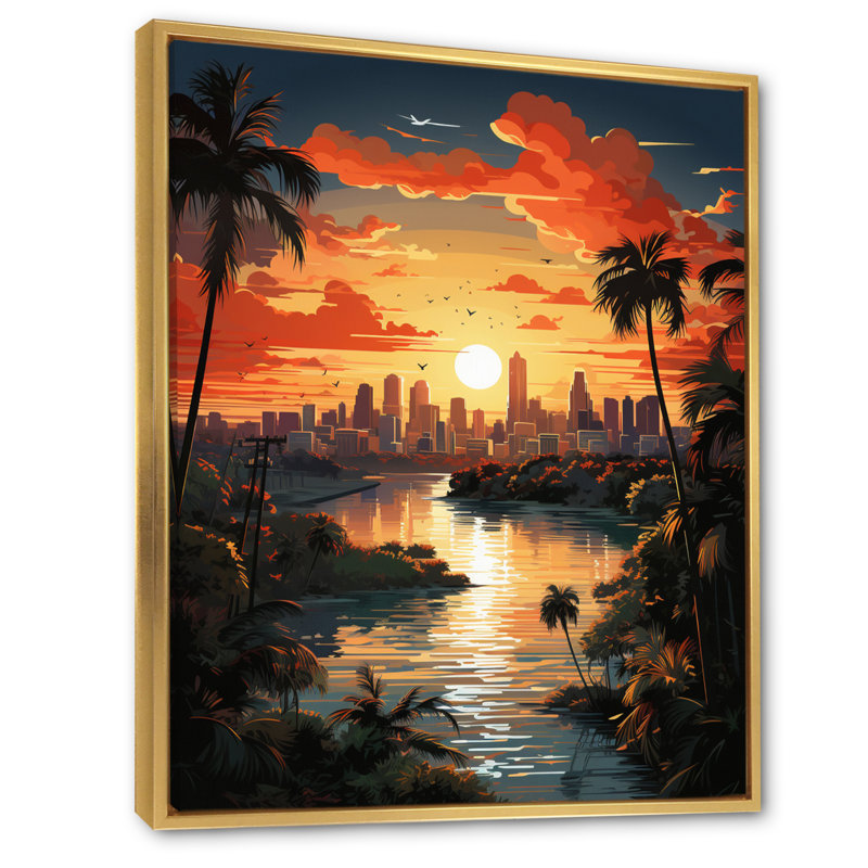 Cityscapes Wall Art Living Room, Cadre flottant doré, H 32 po x l 24 po x P 1 po