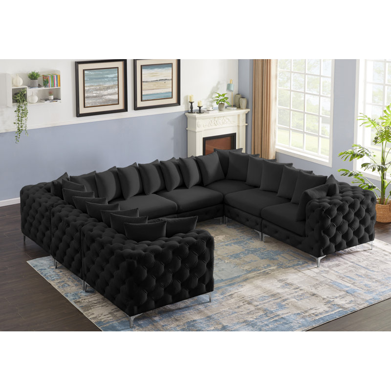Canapé modulaire en velours 138 po, Velours noir