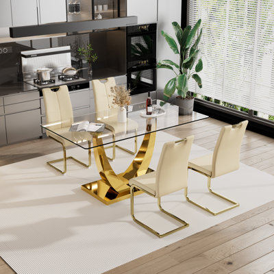5 - Piece Rectangle Glass Pedestal Dining Set