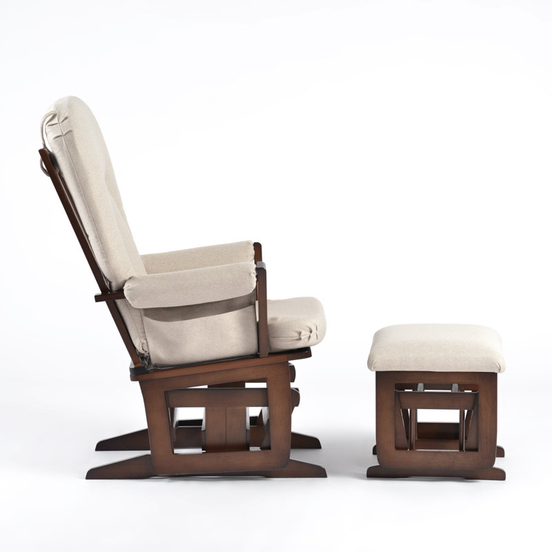 Fauteuil à bascule et repose-pieds Joy Deluxe, Cream, Bois espresso