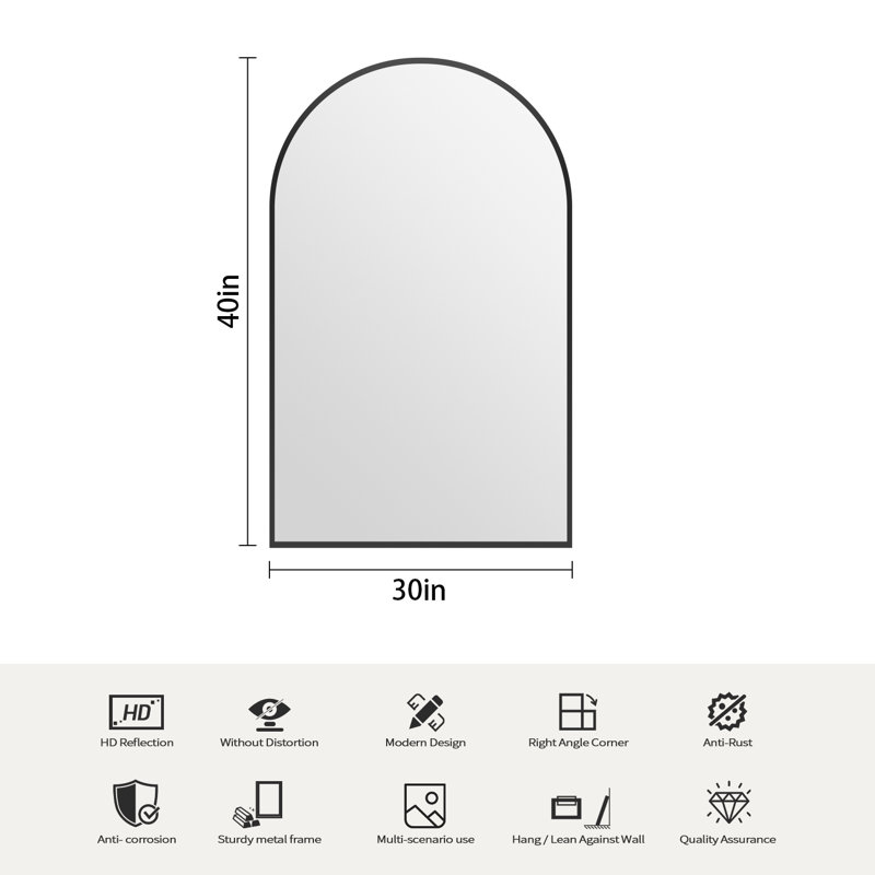 Easy To Install Tempered Glass Arch Mirror (Set Of 2), 40" H x 30" W