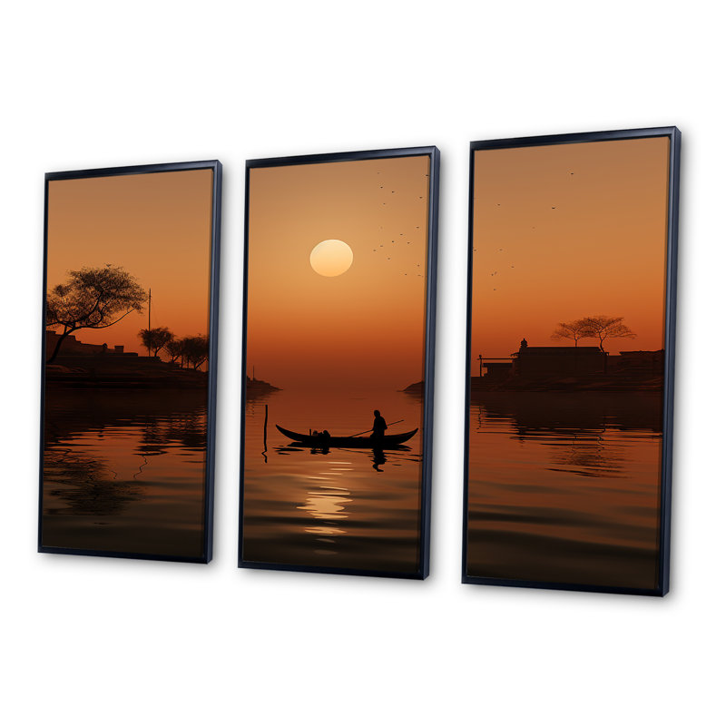 «Hinduism Varanasi Reverence I», ensemble d'art sur toile, Cadre flottant noir, H 32 po x l 48 po x P 1 po