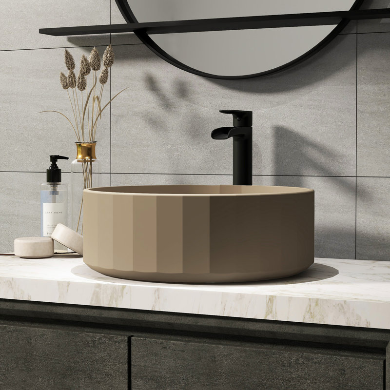 CASAINC Maple 17'' Concrete Circular Bathroom Sink, Taupe Clay