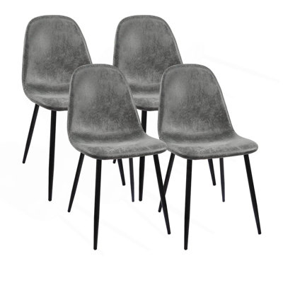 Ensemble de 4 chaises de salle à manger, chaises d'appoint modernes avec siège rembourré en tissu de suède à gant doux, chaise de cuisine en forme de cuillère avec pieds en métal noir pour la salle à manger