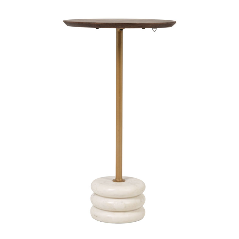 Table à boissons empilable avec base en marbre et bois de manguier avec poteau doré