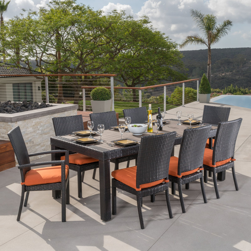 Cannes 9 Piece Dining Set with Cushions, Brown/Black Frame/Moroccan Cream Cushion
